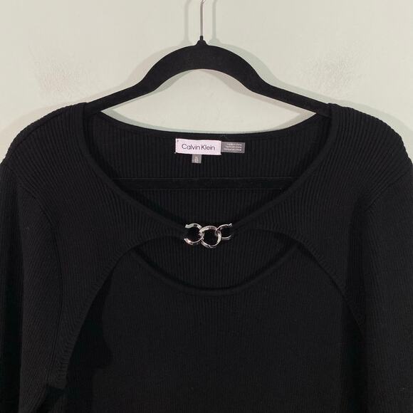 Calvin Klein Black Ribbed Chain Link Detail Retro Y2K Long Sleeve Sweater Sz XL - Picture 3 of 10